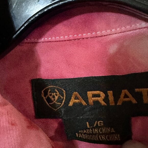 Ariat Tie Dye Shirt Long Sleeve Size Large Red Pink Rodeo Pearl Snaps Cowboy LT - Picture 2 of 10